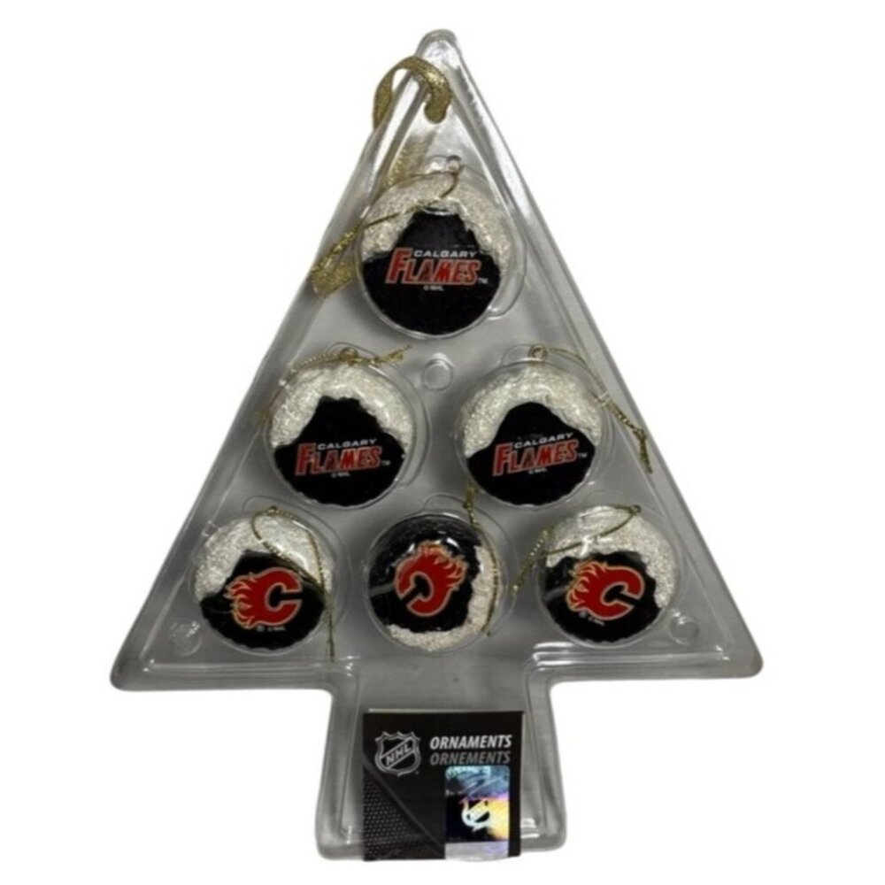 Calgary Flames Ornaments NHL Christmas 6 Pack Hockey Puck Design 1.5"